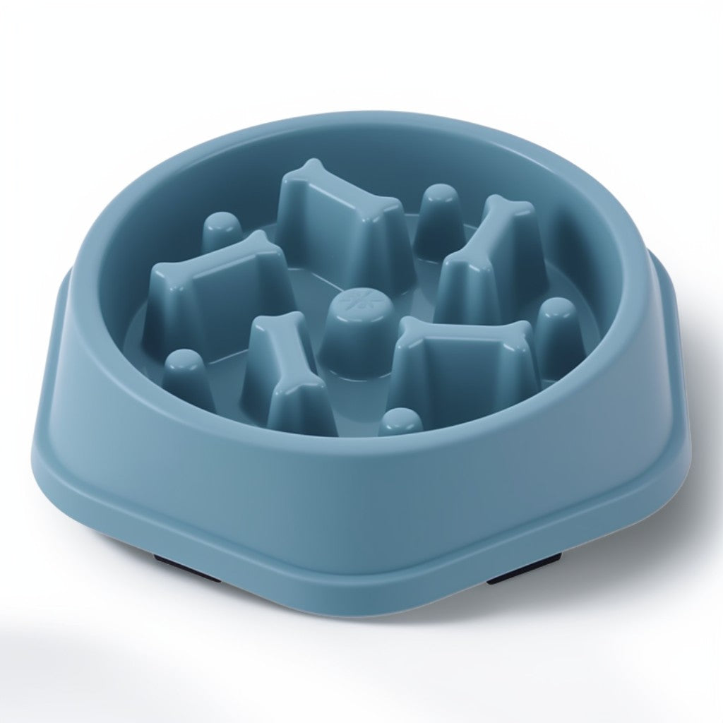 Blue non-slip slow feeding dog bowl
