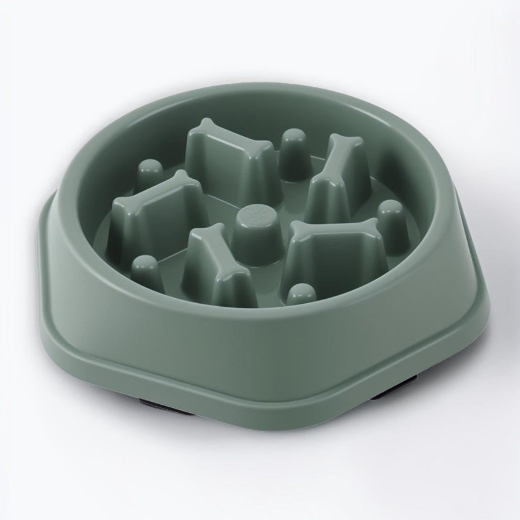Green slow feeder dog bowl with maze design