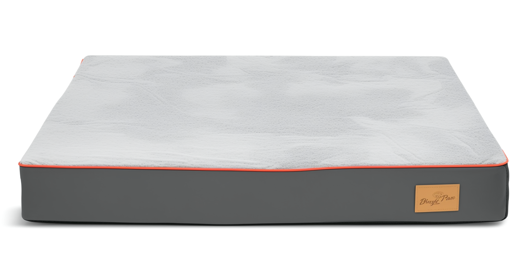 Gray and white mattress with a brand logo on a white background