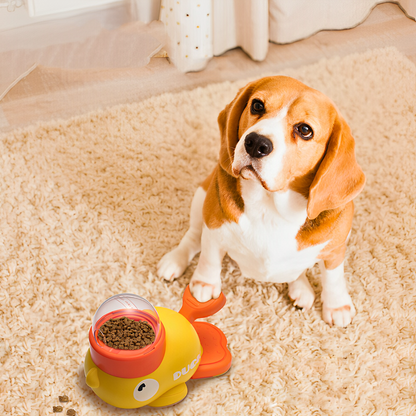 Dog playing with treat dispensing toy