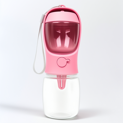2-in-1 Portable Dog Water & Food Bottle in pink color