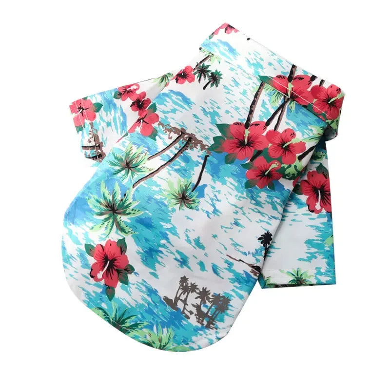 Hawaiian shirt with tropical floral design on a white background