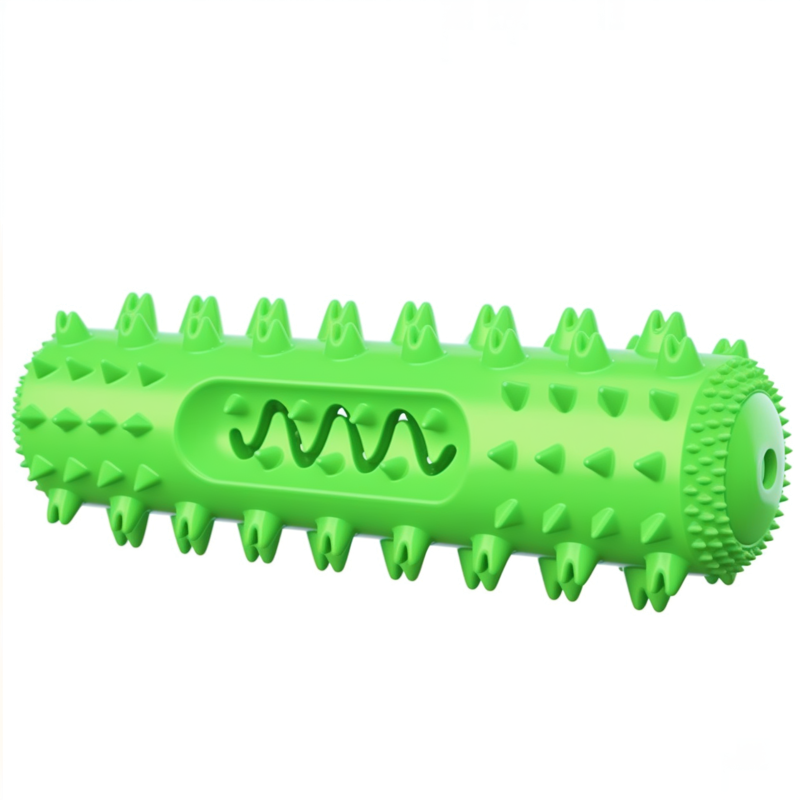 Green textured roller toy on a white background