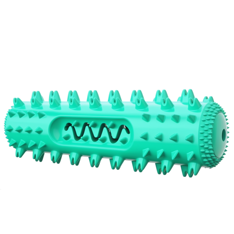 Turquoise massage roller with textured surface on a white background