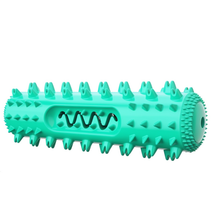 Turquoise massage roller with textured surface on a white background
