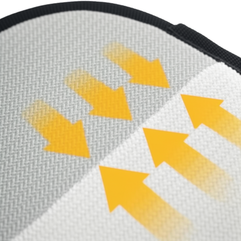 Close-up of a car sunshade with yellow arrows on a white background