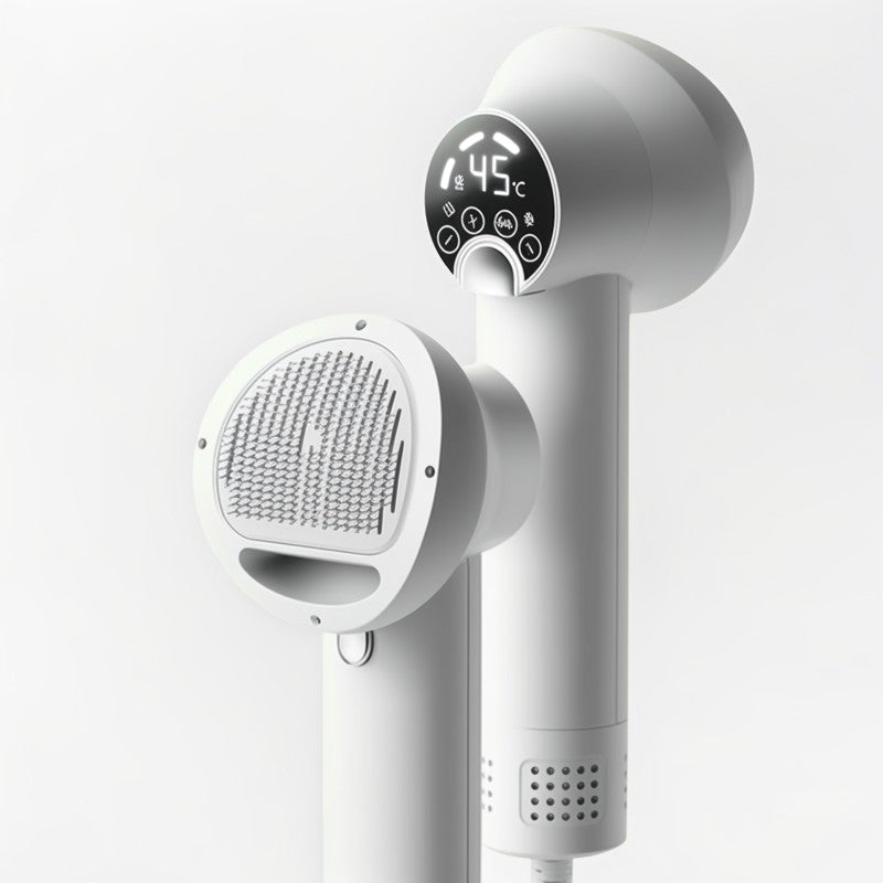 White handheld shower with digital temperature display on a white background