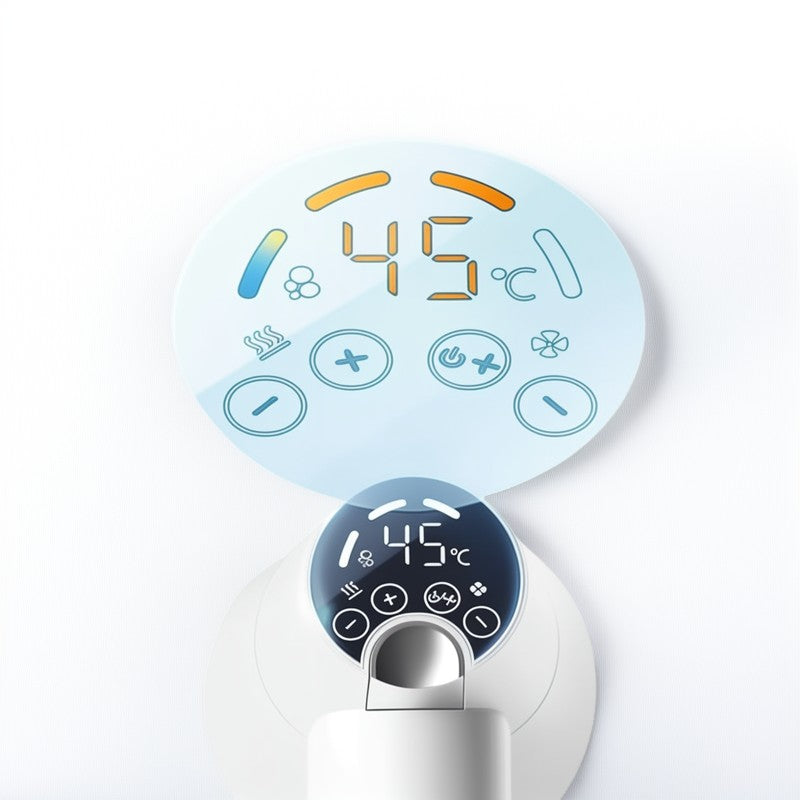 Digital temperature control panel with display on a white background