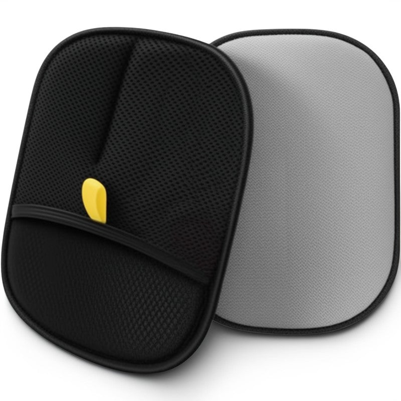 Black car sunshade with a yellow button on a white background