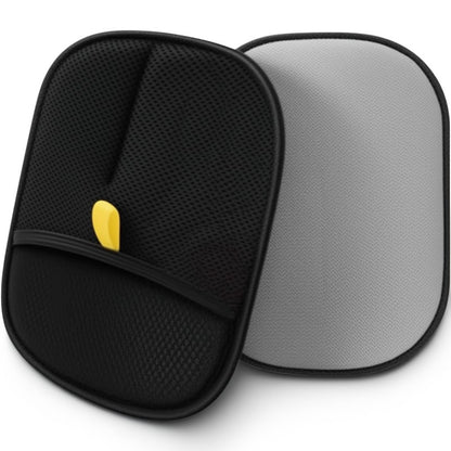 Black car sunshade with a yellow button on a white background