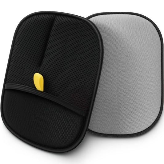 Black car sunshade with a yellow button on a white background