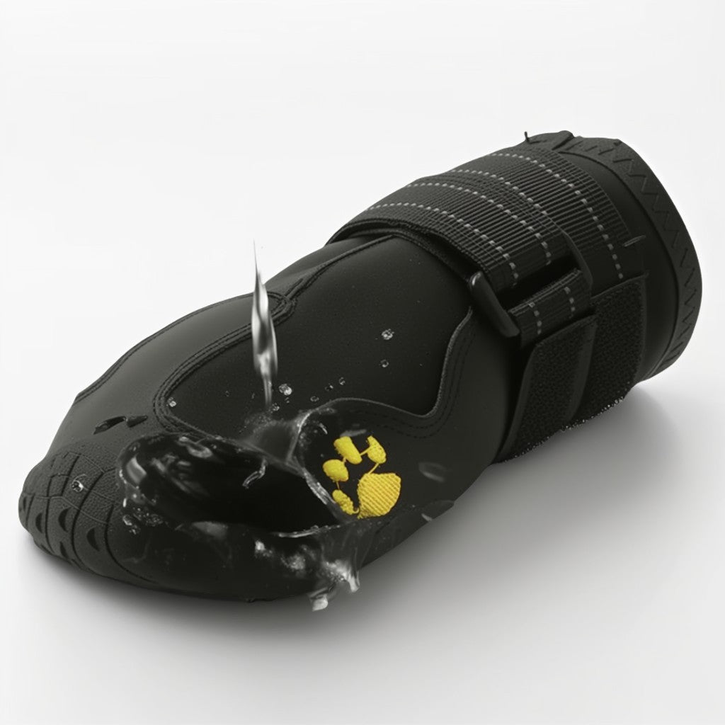 Black pet paw pad with a yellow paw print on a white background