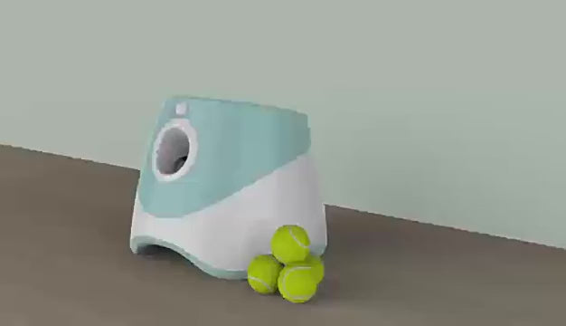 Video showing automatic dog ball launcher in action – dog places ball in the top, machine launches at adjustable distance for fun fetch play indoors and outdoors.